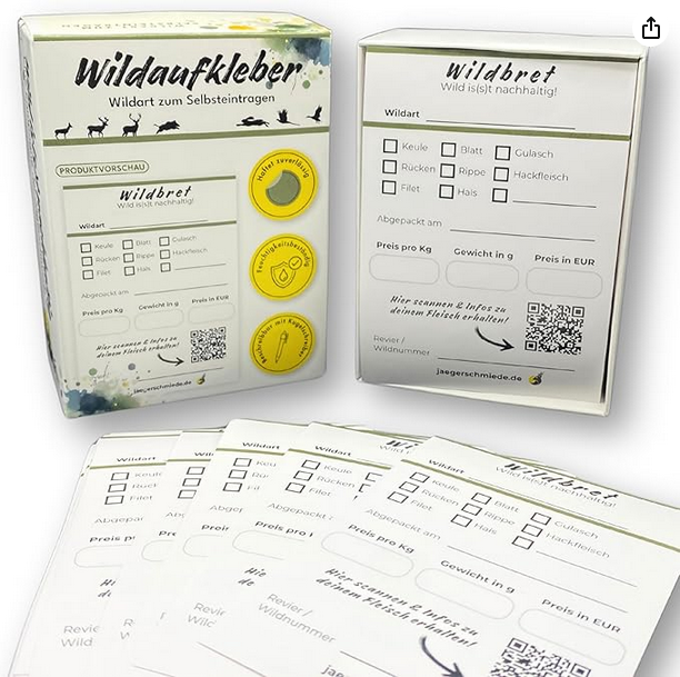 Jägerschmiede Wildaufkleber | 100 Stück | Format A7, 105 x 74 mm